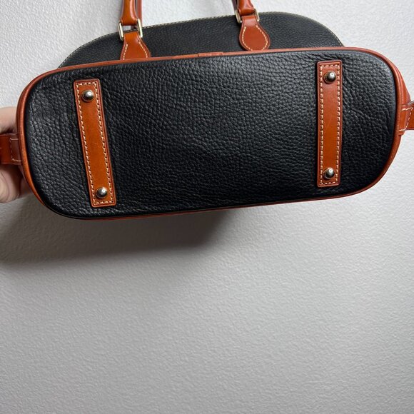 Dooney & Bourke Pebble Grain Zip Around Satchel Black / Cognac Brown Leather Bag - Picture 4 of 16